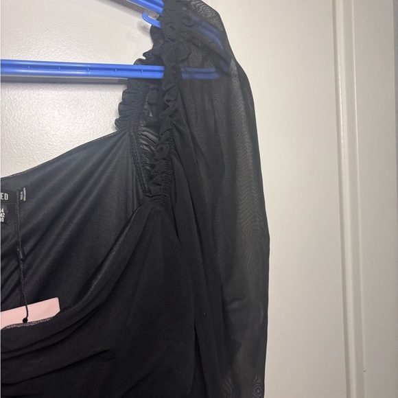 NWT Black Ruched Dress. Beautiful sheer sleeves. - Picture 3 of 4